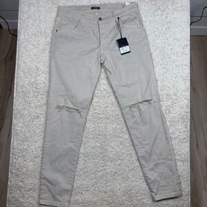 NOHOW Mens Beige Distressed Ripped Knee Slim Fit Chinos Pants TG 48 XL